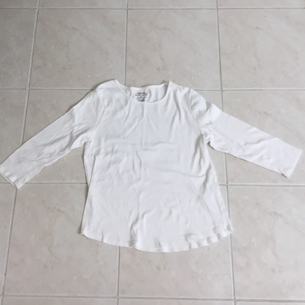 Chico’s Round Neck and 3/4 Sleeve Top White Size 1